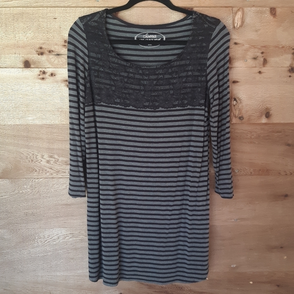 Soma Gray and Black Lace Top Lounging Dress Small